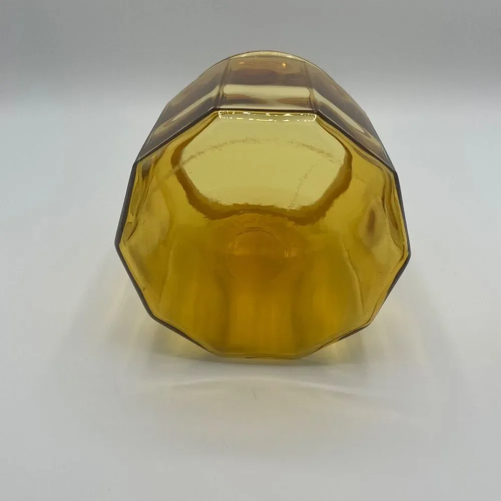 Vintage LE Smith 10‎ Panel Amber Glass Apothecary Canister Jar w/Lid 7